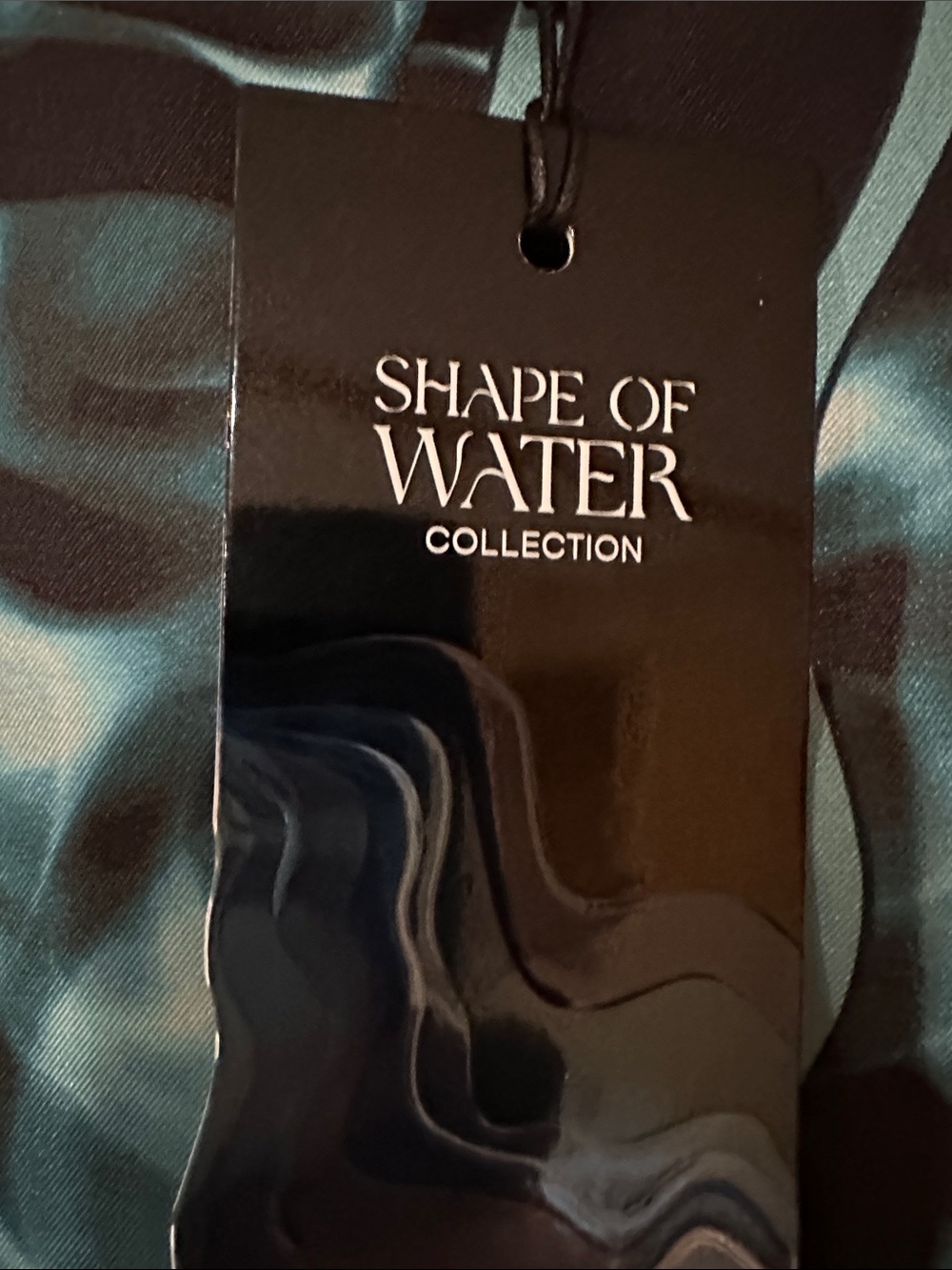 Murano Teal Blue Black slim fit water print short sleeve woven camp shirt NWT - Picture 8 of 9